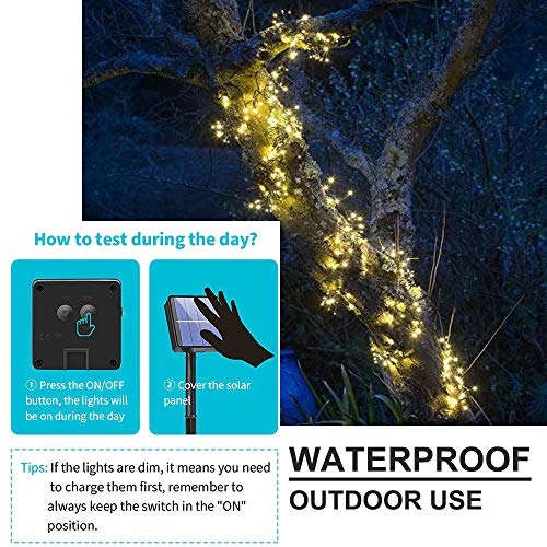 Solar Fairy String Lights Outside, Multi Strand 180 LEDs Watering Can Light for Outdoor, Waterproof Solar Powered Waterfall Lights, Firefly Bunch Lights for Garden Decor, Warm White - color: Warm White