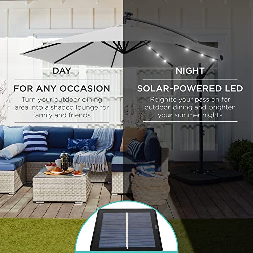 Best Choice Products 10ft Solar LED Offset Cantilever Hanging Market Patio Umbrella, 8 Sturdy Ribs, Easy Adjustment - Fog Gray - color: Fog Gray, size: Offset
