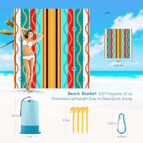 Beach Blanket Waterproof Sandproof 1-7 Adult Oversized 78 '' × 81 '' Lightweight Durable Compact Sand Free Extra Large Beach Mat for Travel Camping Hiking Picnic Blanket - color: Boho, size: 78“x81”