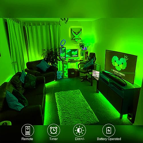 echosari Green LED Strip Lights Battery Powered, 90 LED 2835 SMD Strip Lights 9.8 Ft Cuttable Self-Adhesive Strip Lights with Remote Timer for Outdoor Indoor Party Bedroom Decoration - color: Green, size: 9.8Ft