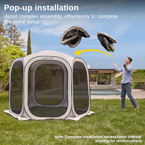 East Oak Screen House Tent Pop-Up, Portable Screen Room Canopy Instant Screen Tent 12 x 12 FT with Carry Bag for Patio, Backyard, Deck & Outdoor Activities, Beige - color: Beige, size: 12×12 FT