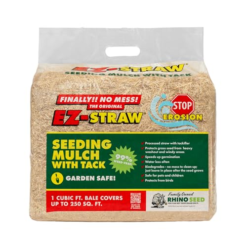 EZ Straw Seeding Mulch with Tack - Biodegradable Processed Straw, 1 cu. ft. Bale (Covers 250 sq. ft.) - size: 1 CU FT BALE