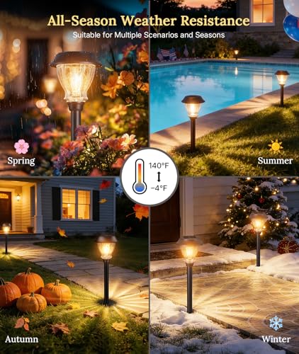 XMCOSY+ Solar Pathway Lights Outdoor, 8 Pack Decorative Crackled Glass Garden Lights, Soft Warm White Glow, Auto On/Off Waterproof Landscape Lighting for Yard Walkway Patio - size: 8 Packs