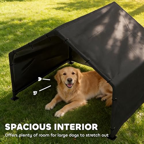 PawHut Dog Shade Shelter Outdoor, Dog House Outside with Waterproof & UV-Resistant Canopy, Pet Tent for Small Medium Large Breeds, Pet House for Small Animals with Ground Nails, 49" x 43" x 37"