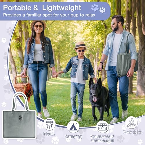 Kritter Planet Waterproof Foldable Dog Bed Pad for Camping & Travel, Portable Roll-Up Dog Bed Car Seat Pet Cushion Mat with Handles for Small & Medium Dogs, Indoor & Outdoor Use - color: Grey, size: 31"x24"