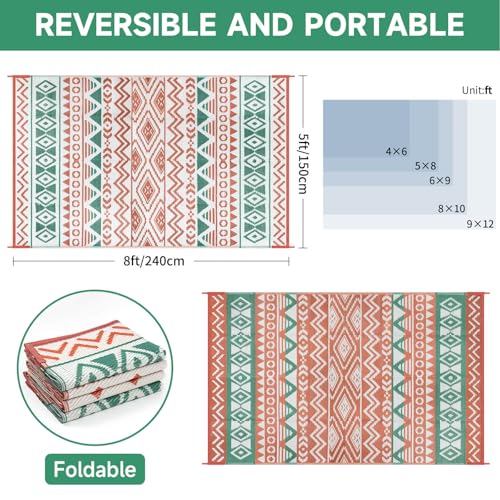 Outdoor Rugs Patio Camping Waterproof - 5x8 Plastic Straw Patio Rug Portable for Campers, Outside RVs Mat, Outdoor Area Carpet for Patios Clearance, Backyard Porch, Balcony, Picnic - color: Green Orange, size: 5' x 8' (Rectangular)