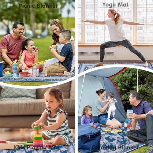 Supfitness Extra Large Picnic Blankets Waterproof Foldable (80 "x 80") Beach Blanket Waterproof Sandproof,3-Layer Thicking Mat Outdoor Packable Camping Blanket - color: Flower-7, size: 6'8" x 6'8" (Square)