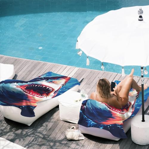 Microfiber Beach Towels,Watercolor Wild Animal Shark in Deep Sea Oversized Absorbent Bath Towels,Soft Quick Dry Thin Camping Towel for Adults Women Men,29.5"×59" - color: Watercolor Wild Animal Shark in Deep Sea