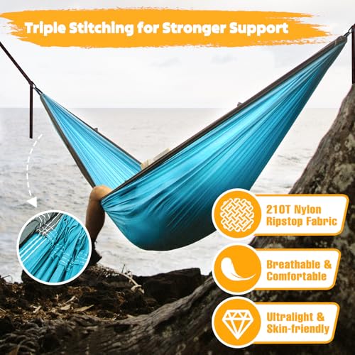 NATUREFUN Ultra-Light Travel Camping Hammock | 300kg Load Capacity,Breathable,Quick-Drying | 2 x Premium Carabiners,2 x Nylon Slings Included | Outdoor Indoor Garden - color: Azure/Grey, size: 275x140cm