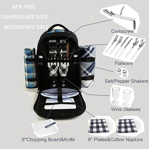 apollo walker Picnic Backpack Bag for 2 Person with Cooler Compartment, Detachable Bottle/Wine Holder, Fleece Blanket, Plates and Cutlery Set - color: Black1, size: 2 Person