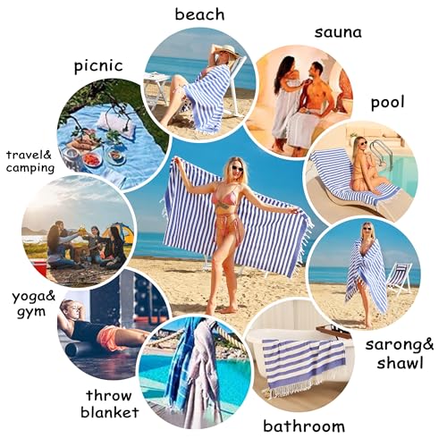 Beach Towel 2 Pack,Sand Free Beach Towels Oversized 39 x 72,Turkish Beach Towel Quick Dry Towel,Lightweight Pool Towels for Adults Travel Towel,Cool Beach Accessories Super Absorbent Towels - color: 2 Pack Big Blue Stripes