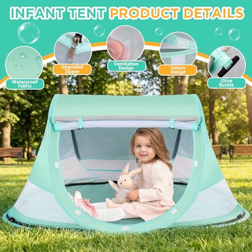 Baby Beach Tent, Pop Up Beach Tent Sun Shade for Beach, UPF 50+ UV Protection Sun Shelters for Infants with Carry Bag for Outdoor Travel, Camping(Green) - color: Green
