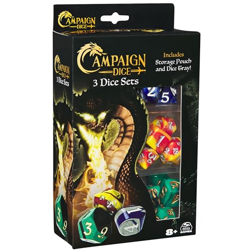 Spin Master Games, Campaign Dice, 3 Sets of Polyhedron Dice for RPG & Board Games, Storage Pouch & Silicone Tray, DND Dungeons and Dragons, MTG Magic The Gathering, for Ages 8 & Up - color: Campaign Dice Set