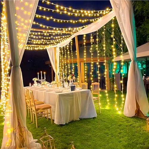 KNONEW 197FT 500 LED Christmas Lights Outdoor String Lights 8 Modes & Memory Fairy Light Plug in Waterproof LED String Lights for Xmas Yard Tree Wedding Party Holiday Decorations (Warm White) - color: Warm White, size: 197FT 500 LED