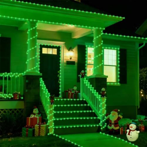 YEGUO Solar Rope Lights Outdoor Waterproof, 66ft 200 LED Green String Lights, 8 Modes Fairy Lights in Clear Thin Tube - color: Green