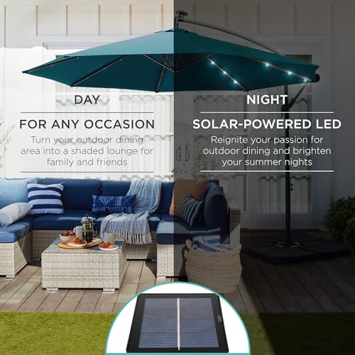 Best Choice Products 10ft Solar LED Offset Cantilever Hanging Market Patio Umbrella, 8 Sturdy Ribs, Easy Adjustment - Cerulean - color: Cerulean, size: Offset