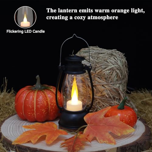 12PCS Black Mini Lanterns with Remote Control, 5.1" H/13cm (6.7" H with Handle) Vintage LED Lantern Decorative - Christmas Table Centerpieces, Western Party Decorations & Camping Party Decor - color: Black
