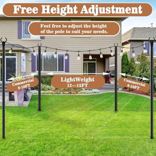 NUERPO 10 Pack String Light Poles,Metal Poles for Hanging Outdoor Light Strings,10 Pack 10 FT Light Poles Stand for Outside Garden,Patio,Wedding,Backyard,Deck,Party - size: 10 Pack 10 FT Light Poles