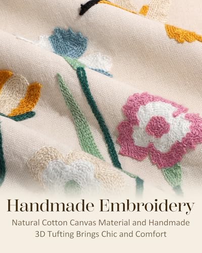 Embroidered Throw Pillow Cover 18x18 Inch - Spring Summer Boho Decorative Pillow Cover with Zipper for Living Room Couch Sofa Bed Aesthetic Design Flower Bird Cushion Pillowcase - color: Flower Bird, size: 18" x 18" (Pack of 1)