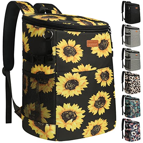 Camping Cooler Backpack 30 45 Cans, Soft Backpack Coolers Insulated Leak Proof Travel Cooler Bag Waterproof Lunch Picnic Beach Work Trip Thermal Bag Drink Beverage Beer Bag Cooler - color: Sunflower Floral, size: 30 Cans