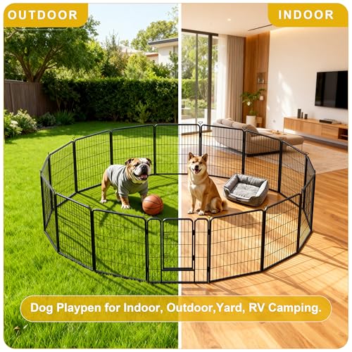 Dog Playpen for Indoor,Outdoor,Yard, RV Camping,24 inch 4 Panels Dog Play Pen,Heavy Duty Metal Dog Fence,Anti-Rust Coating Dog Fence Exercise Pen for Puppy Medium Dogs（Refill Pack） - color: Black, size: 24''H