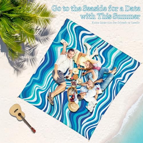 Beach Blanket Waterproof Sandproof 1-7 Adult Oversized 78 '' × 110 '' Lightweight Durable Compact Sand Free Extra Large Beach Mat for Travel Camping Hiking Picnic Blanket - color: Wave2, size: 78“x110”