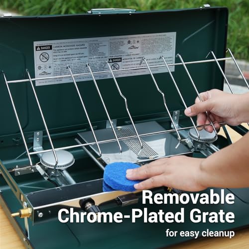 FineFlame Camping Stove, Propane Portable Camp Stove with Regulator, Push-Button Instant Ignition, Adjustable Burners & Wind Guards for Car BBQ Picnics Outdoor Camping Cooking (20400 BTUs- 3 Burners) - color: Green-3 burner-20400BTU
