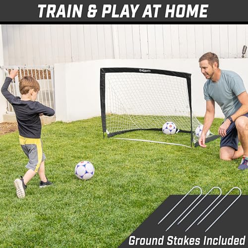GoSports Portable Soccer Goals for Kids - 13 Color Options - Choose 4 x 3 ft or 6 x 4 ft - Team Tone Pop Up Nets for Backyard - color: Black, style: 4 ft x 3 ft