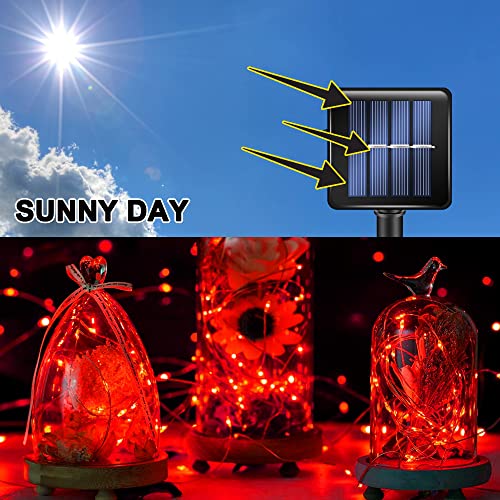 TW SHINE Red Solar String Lights Outdoor, Total 80 FT 240 LED Solar Powered Waterproof Fairy Lights 8 Modes Copper Wire Lights for Christmas Party Tree Wedding Yard Decorations, 2 Pack - color: Red, size: 2 Pack