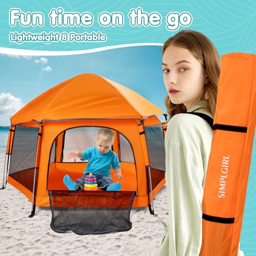 Premium Indoor and Outdoor Baby Playpen - Portable, Lightweight, Pop Up Pack and P Lay Toddler P Lay Yard w/Canopy and Travel Bag - Orange - color: Orange02