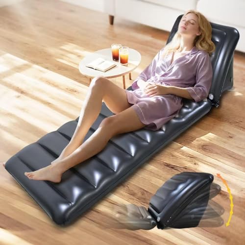 Inflatable Lounge Chair Recliner - Heavy-Duty Air Sofa Bed with Adjustable Backrest, Portable Indoor Outdoor Lawn Chair for Patio, Beach, Camping, Backyard (220cm/86.6in, Black) - color: Dark Grey