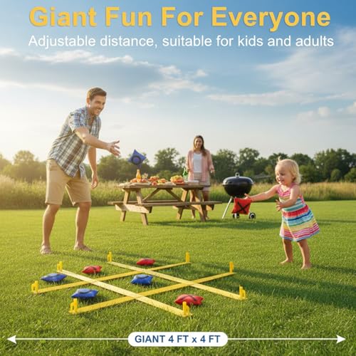 Tic Tac Toe Game - 4 Ft x 4 Ft Giant Bean Bag Toss Tic Tac Toe Outdoor Game for Backyard, Camping, Lawn, Fun Outdoor Games for The Family and Kids - Portable Yard Game Requires No Assembly