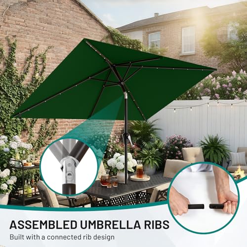 AreShark 6.5' x 10' Rectangular Patio Umbrella with Solar Lights, Solar Powered Lighted Market Umbrella w/Tilt and Crank, Outdoor Table Umbrella for Garden, Deck, Backyard, Pool, Dark Green - color: Dark Green, size: 6.5 X 10 Ft