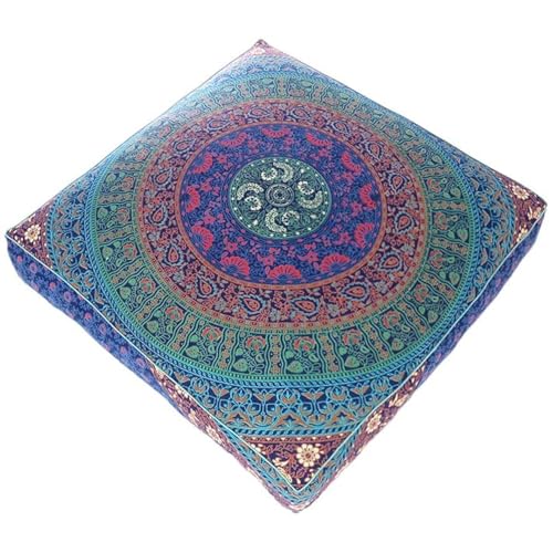 35" Large Oversized Green Blue Floor Pillow Cover Pouf Meditation Cushion Seating Mandala Square Hippie Colorful Decorative Bohemian Accent Boho Chic dog bed Indian Handmade COVER ONLY