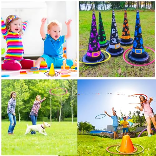24PCS 4 Sizes Plastic Ring Toss Game Set - Outdoor Yard Games for Family Party, Speed & Agility Training Toys for Kids Adults - Includes Carnival Birthday Bridal Shower Party Favors (Colors May Vary)