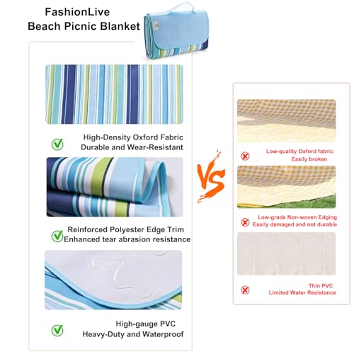 Beach Blanket Extra Large Picnic Blankets Sandproof Waterproof Outdoor Indoor Blanket Lightweight Handy Mat Portable Beach Mat for Camping Hiking Travel Park Grass - color: Blue Line