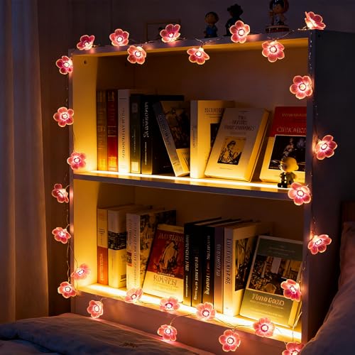 Pink Fairy Cherry Blossom Flower String Lights for Bedroom, USB Plug in and Battery Operated 13ft 40 LED Cute Indoor Outdoor Hanging Decorations for Birthday Wedding Party Christmas Easter - color: Pink Fairy Lights