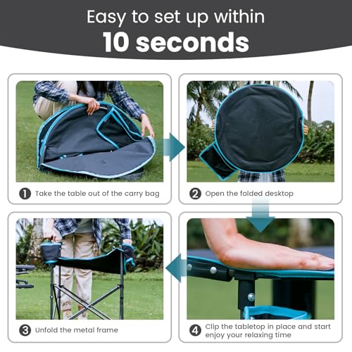 FUNDANGO All in One Tailgate Table, Portable Beach Table with Cup Holders, Camping Table Foldable with Side Pockets Carry Bag for Camp Outdoor Sand Beach Picnic Fishing Tailgating Essentials