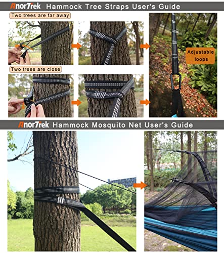 AnorTrek Camping Hammock with Mosquito Net, Double & Single Lightweight Portable Hammocks with Tree Straps, Parachute Hammock for Camping, Backpacking - color: Blue&dark Blue, size: Single 102"L x 55"W