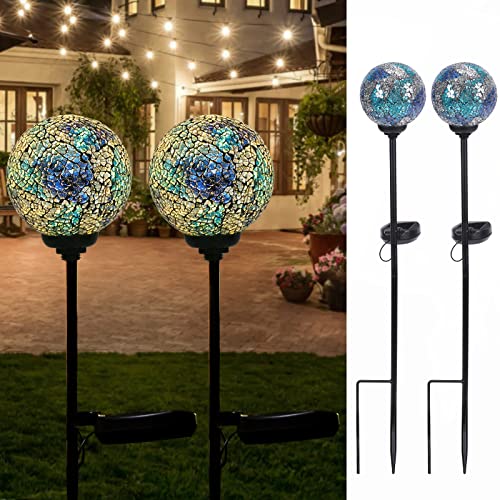 VCUTEKA Mosaic Solar Light, Solar Garden Decorative Lights Outdoor Waterproof LED Pathway Stake Light for Landscape Patio Yard Deck Walkway Decoration, 2 Pack - color: Yellow