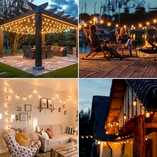 LED Outdoor String Lights, 50FT Waterproof Patio Light with Remote & 16 Dimmable Shatterproof S14 Edison Bulbs(1 Spare), Connectable Outside Backyard Hanging Lights for Balcony, Gazebo, Porch, Party - size: 50ft With Remote