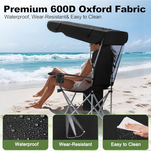 VTOY Portable Camping Chair with Canopy - Folding Chair with Canopy, Durable 600D Oxford Canopy Chair for Camping, Beach, Picnics, Fishing & Sports - color: 2 Pack Black