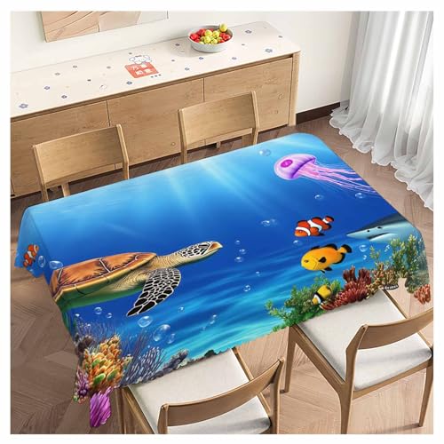 Sea Turtle Kitchen Tablecloth Ocean Underwater Jellyfish Shark Coral Reef Indoor Outdoor Table Cover Anti-Oil Table Cloths for Wedding Banquet Dinner Tablecloths, 52x70 Inch(4-6 Seats) - color: Sea Turtle