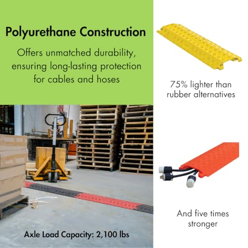 Checkers 1 Channel 3' Long Light Duty Drive Over Cable Protector for Multiple 1" Lines - Floor Cable Cover for Walkways and Driveways - Made in The USA from Durable Polyurethane - Yellow - FL1X4-Y - color: Yellow