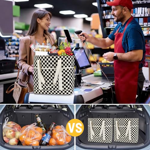 Corduroy Insulated Cooler Bag, Large Reusable Grocery Bags with Zippered Top, Collapsible Soft Sided Cooler Tote for Hot and Cold Food, for Beach, Travel, Picnic and Camping