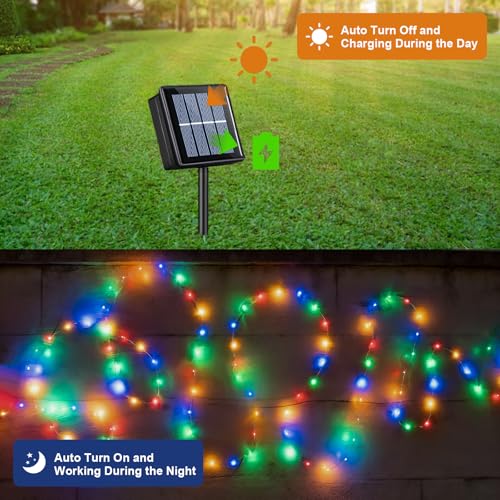 QITONG 4 Pack Solar Fairy Lights, Each 33ft 100 LED Multicolor Christmas String Light Outdoor Waterproof, 8 Modes Silver Wire Twinkle Mini Lights - color: Multicolor, size: 4Pack*100LED