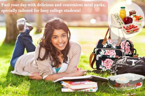 TuErCao Lunch Box for Women Adult Insulated Lunch Bag for Female Teacher Nurse Mom, Fashion Ladies Lunch Tote Bag for Work, Peony - color: A7: Romantic Peony, size: Large