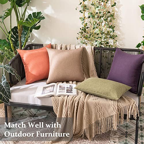 MIULEE Pack of 2 Decorative Outdoor Solid Waterproof Throw Pillow Covers Faux Linen Garden Farmhouse Cushion Cases for Patio Tent Balcony Couch Sofa 16x16 Inch Khaki - color: Khaki, size: 16" x 16" (Pack of 2)