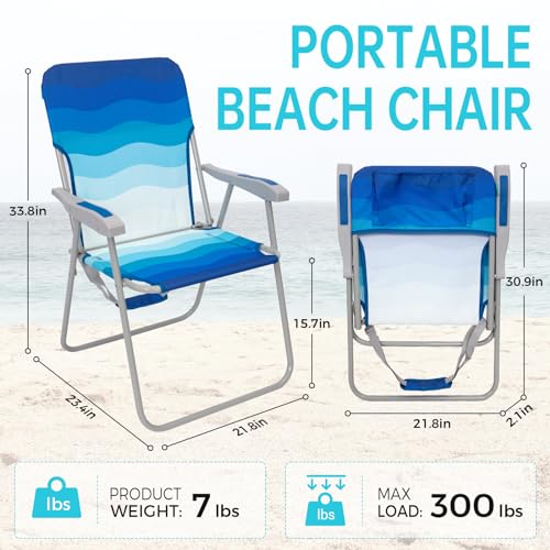 #WEJOY Folding Beach Chair for Adults, Lightweight Beach Chair with Shoulder Straps, High Back Camping Chairs with Hard Armrest, Supports 300lbs for Outdoor Lawn Concert - color: #C 2 Pack Dark Blue White, style: Classic