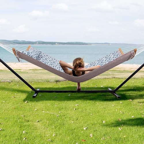 SUNCREAT Hammocks for Outside with Stand, Freestanding Hammock with Frame, 450 lbs Capacity, Grey Pattern - color: A-grey Pattern